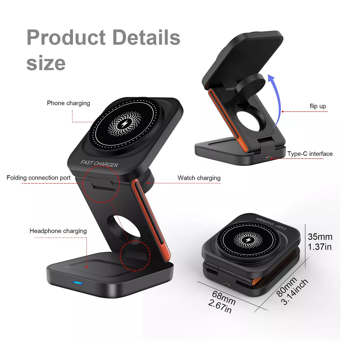 3-in-1 Foldable Magnetic Wireless Charger & Stand